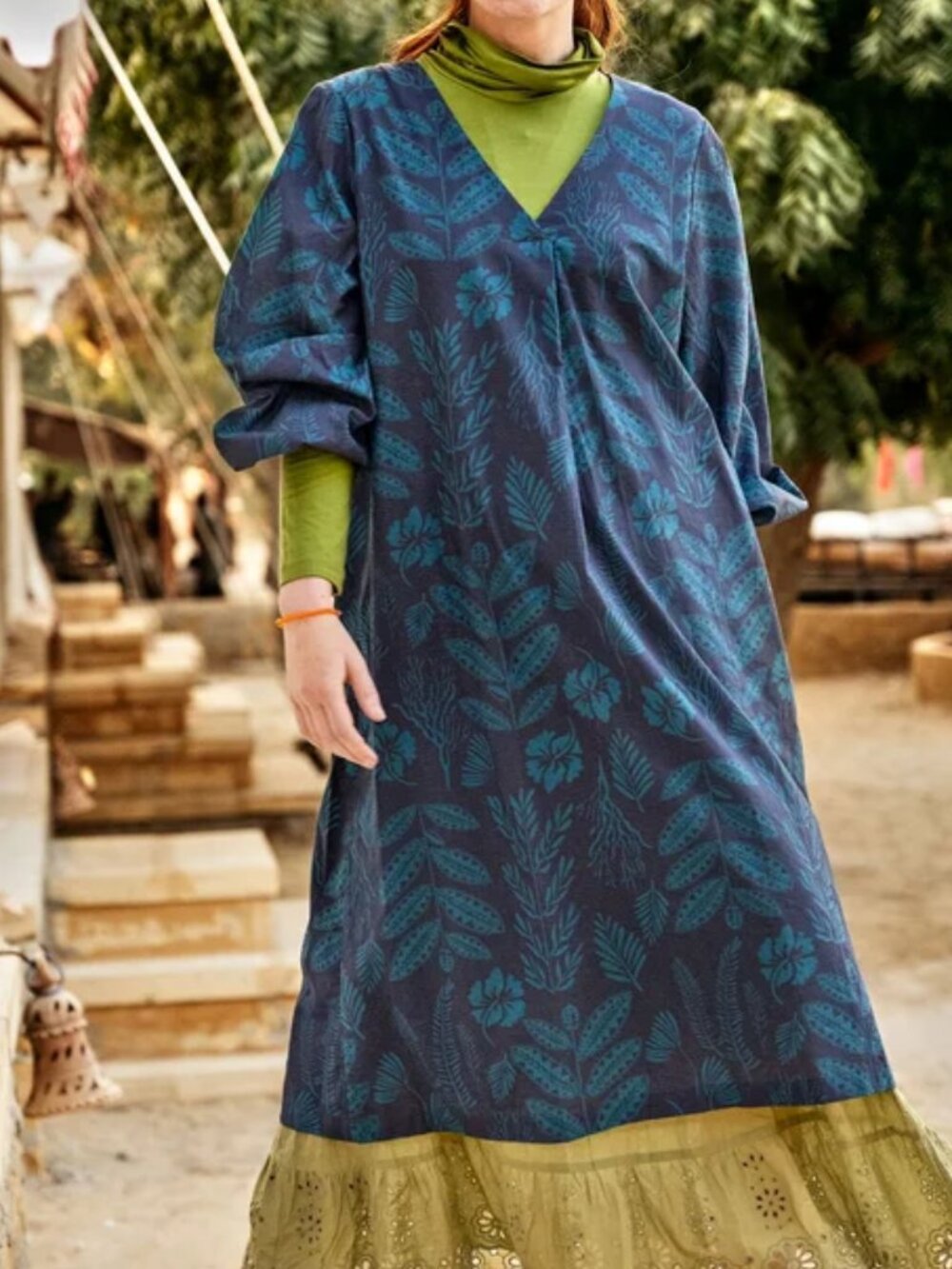 Gudrun Sjoden Women's Seaweed Woven Dress Organic Cotton Dark Indigo Sz XL NWT